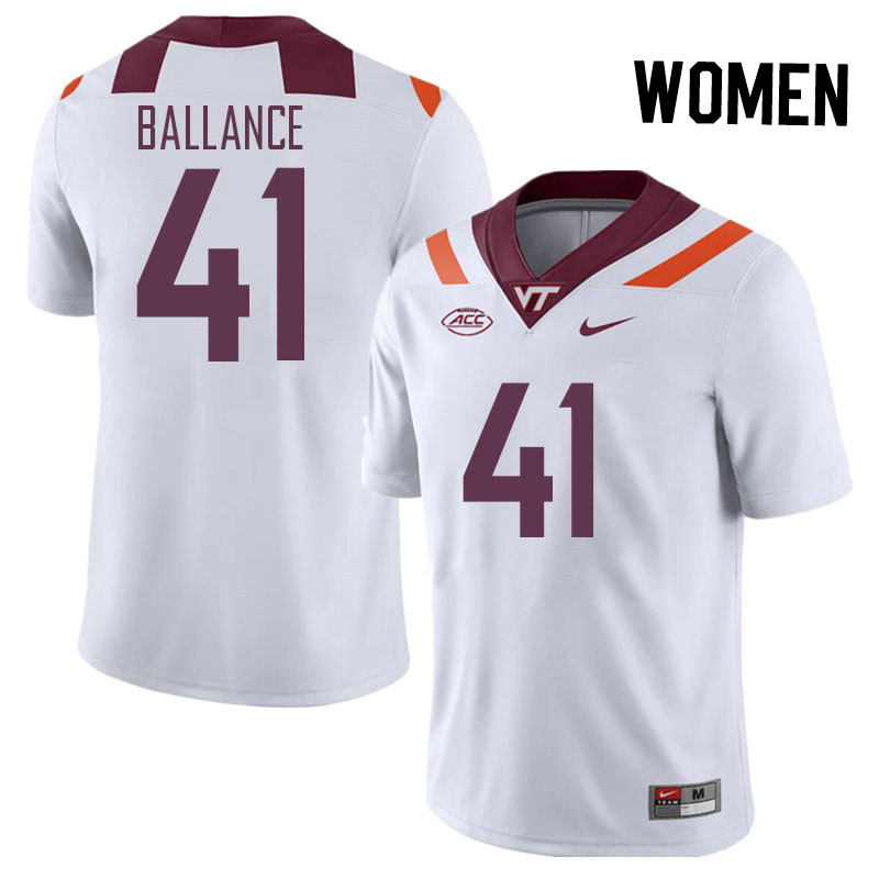 Women #41 George Ballance Virginia Tech Hokies College Football Jerseys Stitched Sale-White - Click Image to Close